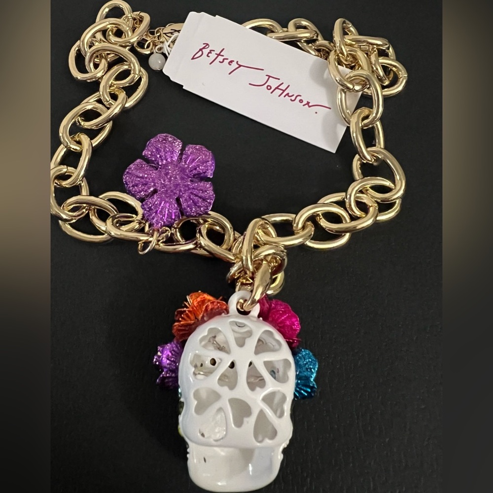 Betsey Johnson Gold Skull Pendant Necklace with Multicolor Accents - Picture 14 of 16